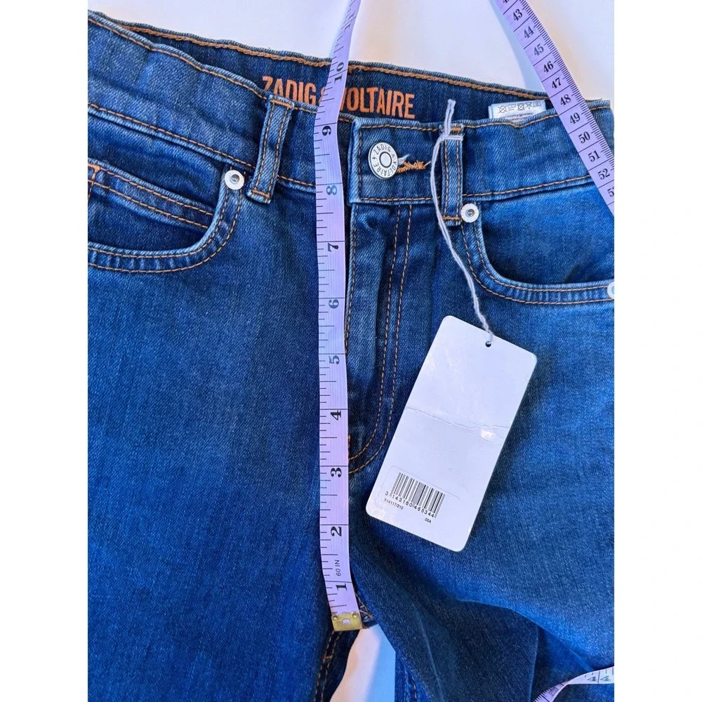 Zadig‎ & Voltaire Maggie Jeans Blue Kids Size 8 Embroidered Skull Raw Hem